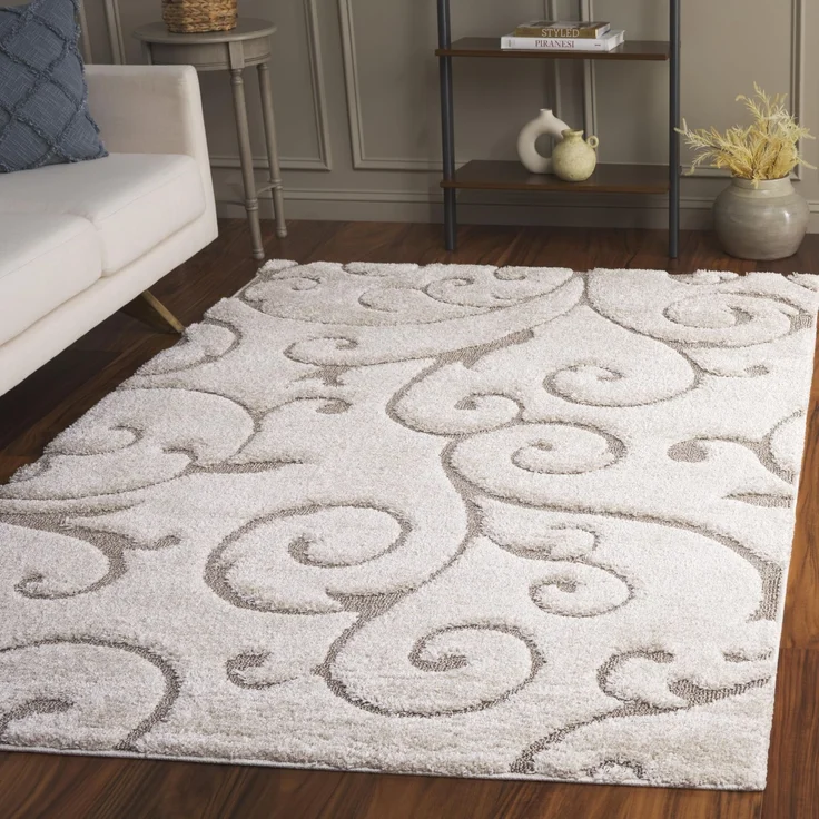 SAFAVIEH Zottelig Teppich für Wohnzimmer, Esszimmer, Schlafzimmer - Florida Shag Collection, Hoher Flor, Creme und Beige, 99 X 160 cm