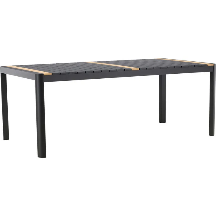 Gardenson Gartentisch, Schwarz, Teakholz und Metall, 75x200x100 cm, Gartenmöbel