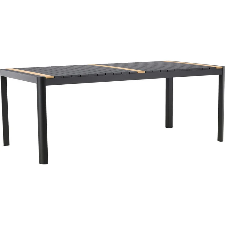 Gardenson Gartentisch, Schwarz, Teakholz und Metall, 75x200x100 cm, Gartenmöbel