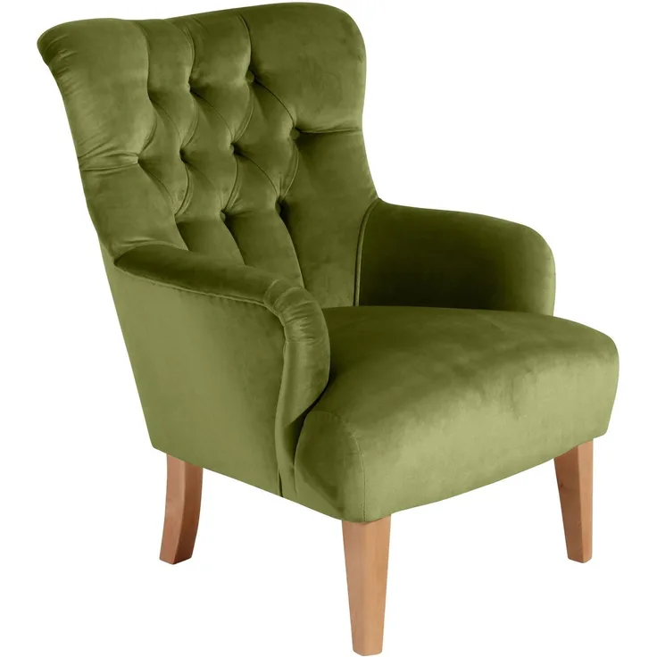 Sessel Kaiya Bezug Samtvelours Buche natur / oliv 21219