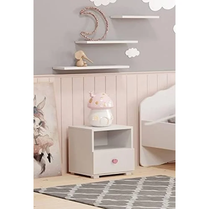 Dmora - Nachttisch Gdansk, Niedrige Kommode, Tisch, Multifunktionaler Nachttisch, 40x38 h41 cm, Weiß und Rosa – Bild 2