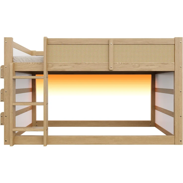 Hochbett mit RGB LED-Streifen, Regal, Rausfallschutz, Lattenrost und Trittleiter, 90x200 cm, Kinderbett, Kiefer – Bild 8
