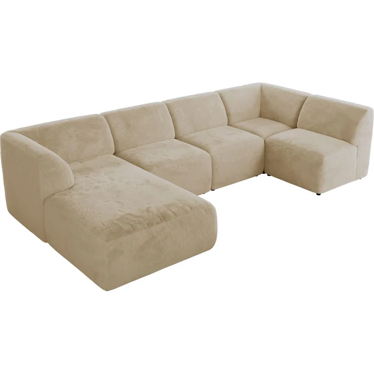 Modulares XXL-Ecksofa MODARO 5M, U-Form, Wohnlandschaft, 5-teilig, freistehend, Wohnzimmer Couch, HR-Schaumstoff - Creme Plüsch - Links – Bild 8