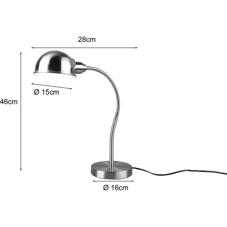 TRIO Leuchten Schreibtischlampe Perry, Ein-/Ausschalter, ohne Leuchtmittel, warmweiß - kaltweiß, Tischleuchte Büro, exkl. 1xE27 10W, flex. verstellbar, Schnurschalter