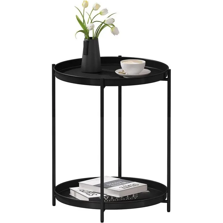 Woltu Beistelltisch (1-St), mit Stauraum, 2 abnehmbare Tabletts, rund, aus Metall