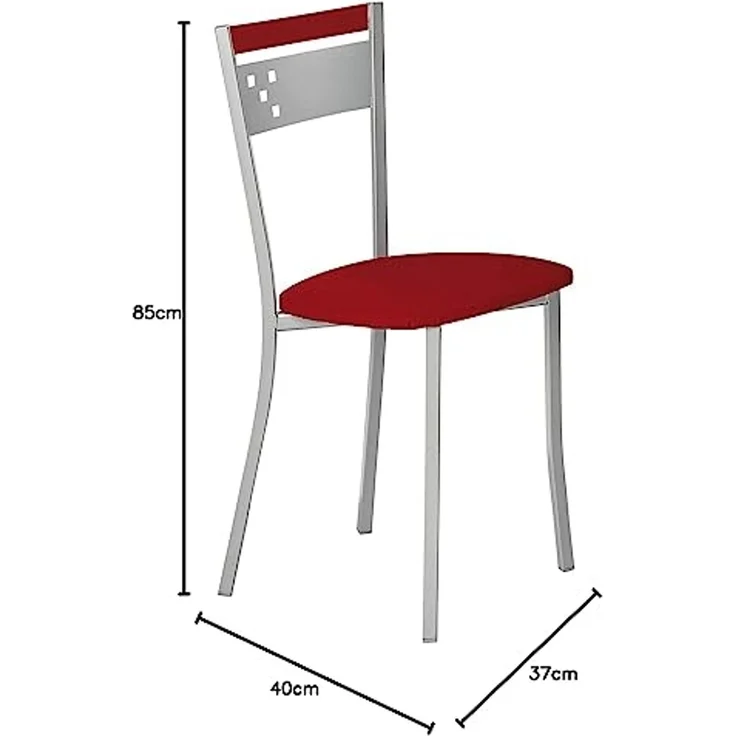 ASTIMESA Zwei Küchenstühle aus Metall, Rückenlehne und roter Sitz – Bild 4