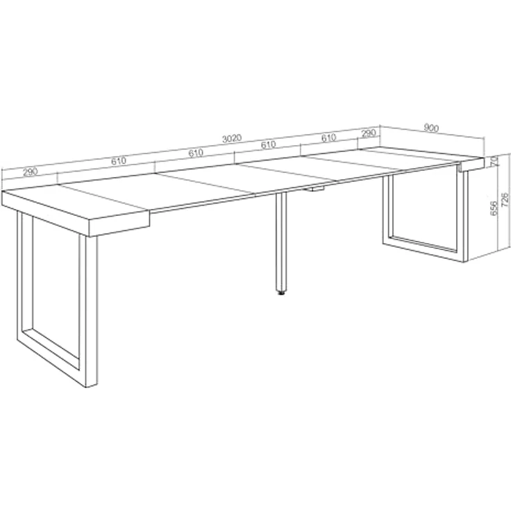 Skraut Home | Ausziehbarertisch | Multifunktionaler ausziehbarer | 300 | Für 14 Gäste | Massivholz Beine | Moderner Stil | Zement – Bild 3