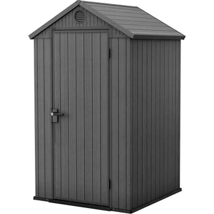 KETER Gartenhaus Darwin 4x4, 2,8 m², aus langlebigem Evotech Kunststoff mit Einzeltür und Belüftung, Gerätehaus, 25 x 184 x 205 cm, grau – Bild 2
