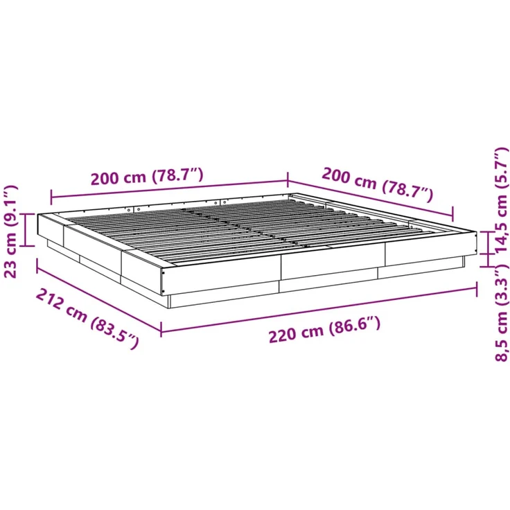 vidaXL Bettgestell Grau Sonoma 200x200 cm Holzwerkstoff 3281166 – Bild 10