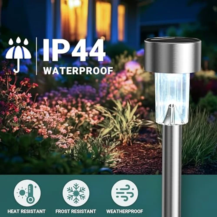 GIGALUMI Solarlampen für außen, Solarleuchten für Garten, 12 Stück, wasserdichte Solar Gartenleuchten für außen Garten, Balkon, Terrasse, Rasen, Wege (kaltweißen) – Bild 5