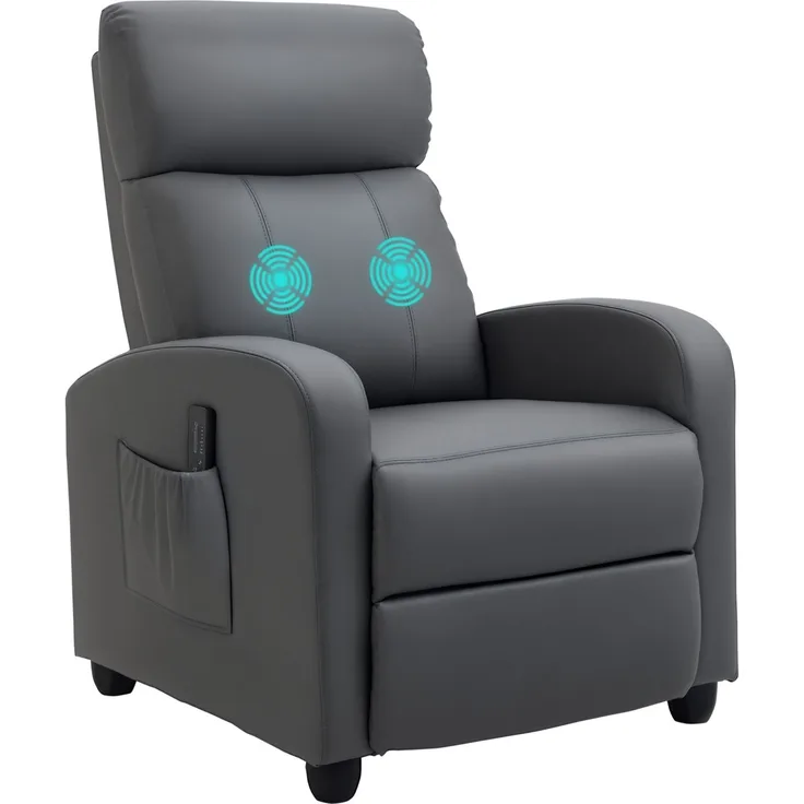 MELAYR, Relaxsessel Fernsehsessel mit Vibrationsmassage, Liegefunktion, 2 Massagepunkte, 68 x 88 x 98 cm, Grau