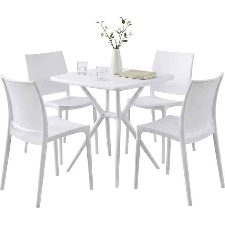 Gartenmöbel-Set GRETA mit 4 Stühlen - 156x156x81cm, Kunststoff, Weiß | Balkonset Gartenset Tisch mit Stühlen Bistroset Outdoor – Bild 1