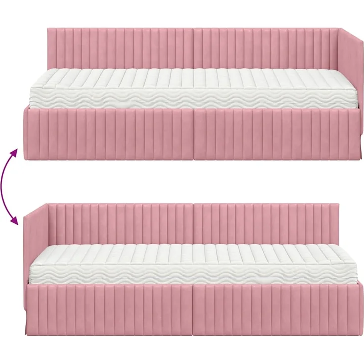 vidaXL Eckbettgestell mit Matratze mit Kopfteil 2 pcs Grau Samt 3393801 – Bild 12
