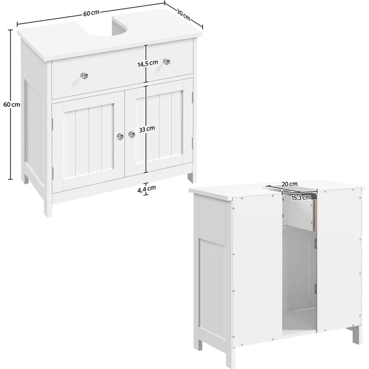 Yaheetech Waschbeckenunterschrank mit Schublade & 2 Türen, Holz weiß, 60x30x60 cm – Bild 4