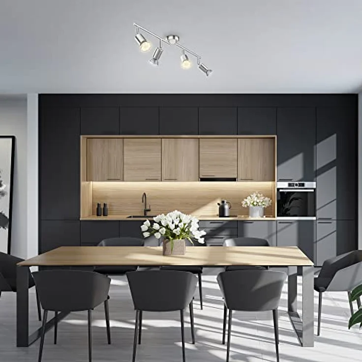 B.K.Licht Deckenleuchte LED Deckenlampe Wohnzimmer Küche Bad 60 cm 4-flammig GU10 12W 1000lm, LED wechselbar, 3000K - Warmweiß, 4er Deckenstrahler Spot schwenkbar & drehbar Messing silber - BKL1024 – Bild 4