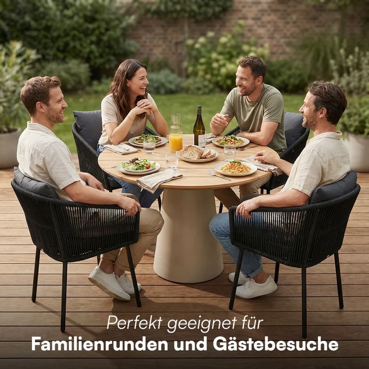 STEELSØN 'Nair' Polyrattan Gartenstuhl, 4er-Set, schwarz, wetterfest & UV-beständig, Balkonstühle bis 160 kg belastbar, Gartensessel inkl. Kissen – Bild 10