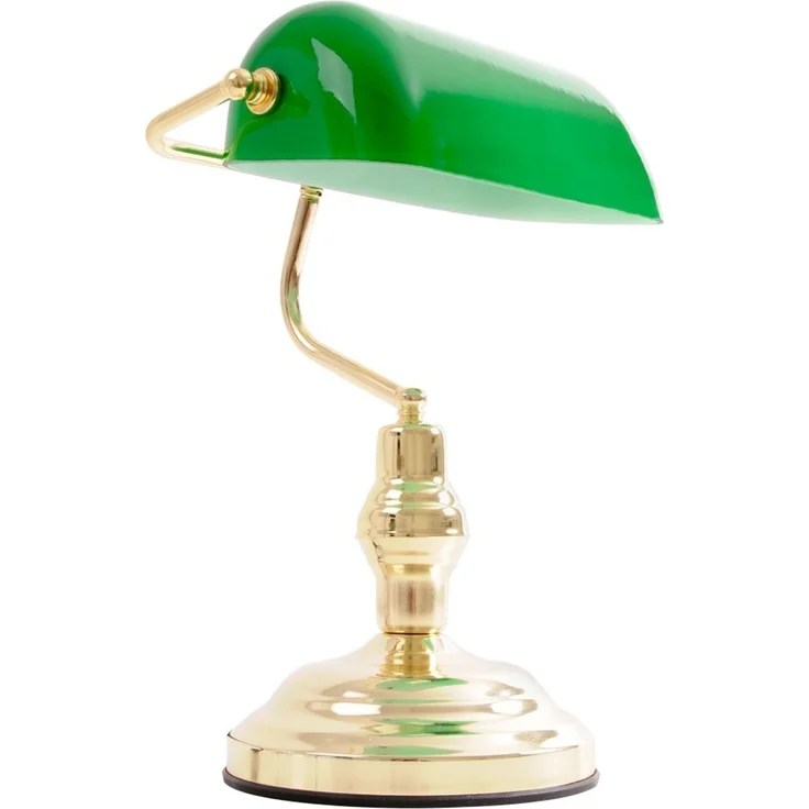 LED Bankerlampe, Metall messing, Glas grün, H 36 cm – Bild 1