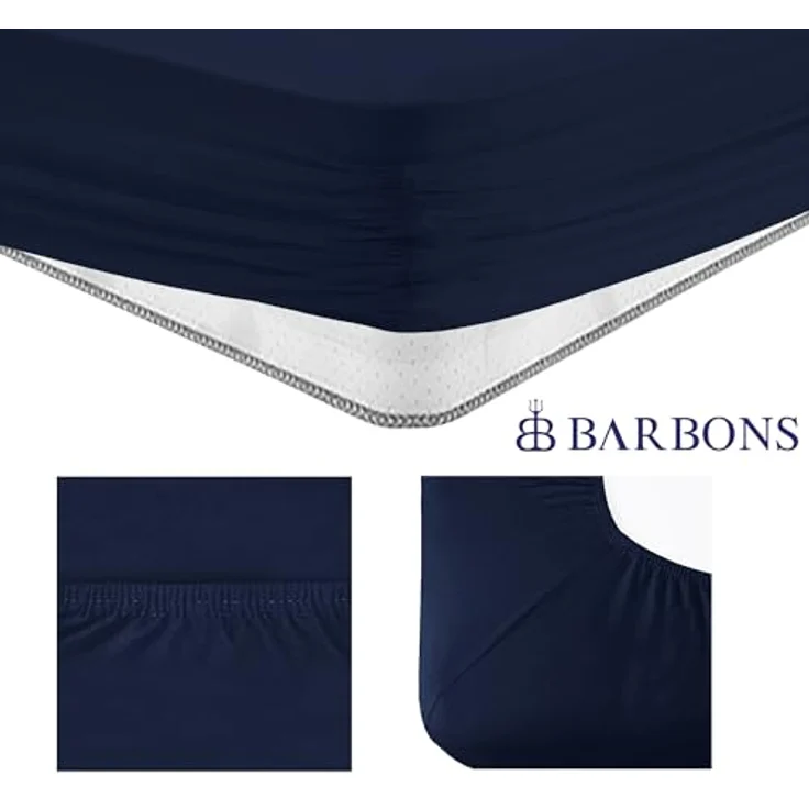 BARBONS Spannbettlaken 140x200 cm - 100% Baumwolle Spannbettlaken, Oeko-TEX Zertifiziert, Bettlaken Jersey, Spannbetttuch, Matratzenhöhe bis 25 cm (Navy - 140x200) – Bild 5
