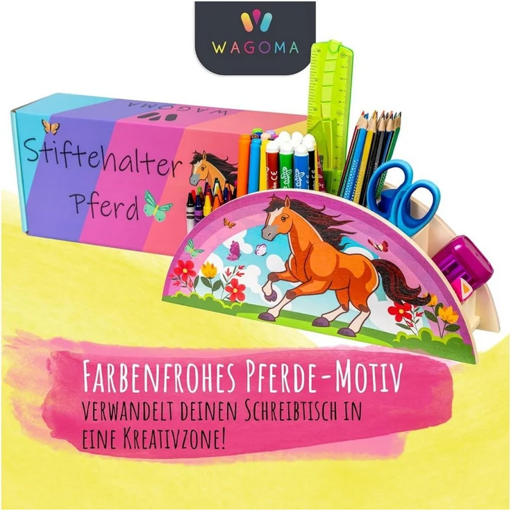 WAGOMA Stiftehalter aus Holz Schreibtisch Organizer mit farbenfrohen Motive pink – Bild 3