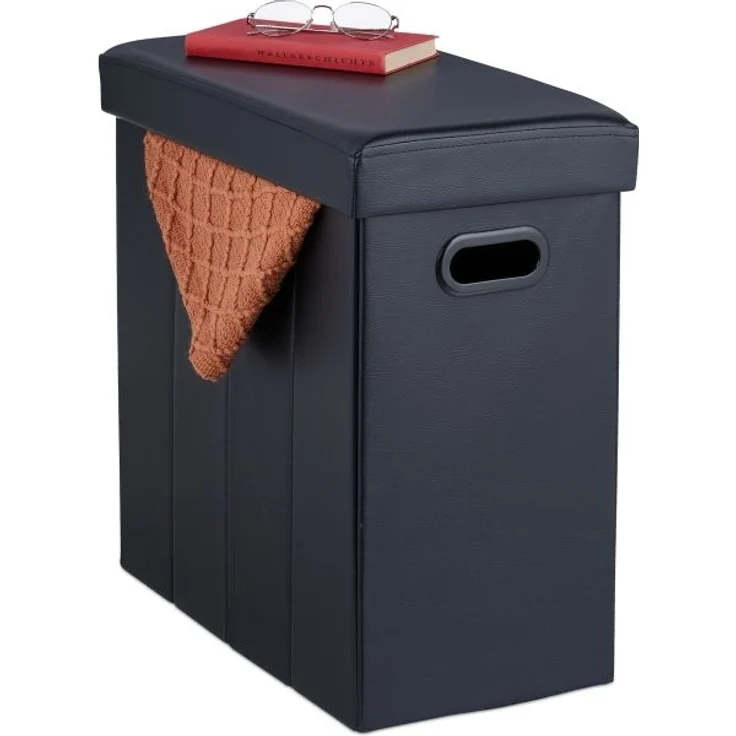 Schwarzer Sitzhocker Kunstleder 10048869 – Bild 1