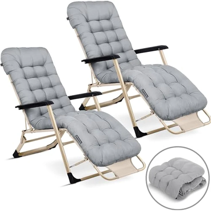 Sofotel Sonnenliege Klappbare Gartenliege Bis 120 kg Liegestuhl mit Kissen und Kopfstütze Grau Beige ChillWell Luxury 2 Stück – Bild 7