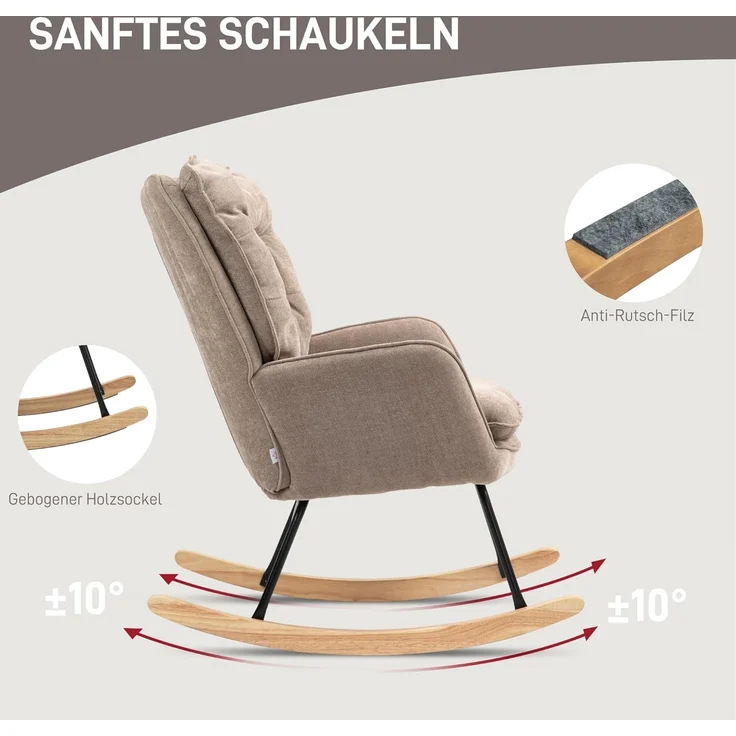 HOMCOM Schaukelstuhl mit Chenilleoptik (Schwingsessel, 1 St), bis 120 kg Belastbarkeit für Schlafzimmer, Wohnzimmer, Braun – Bild 4