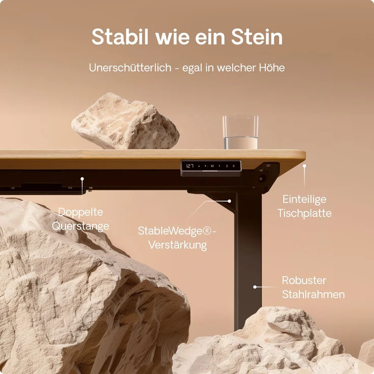 Desktronic HomePro Elektrisch höhenverstellbarer Schreibtisch 160x80cm Massive Eiche/Schwarz mit Memory-Funktion, Anti-Kollisions Technologie, USB-A und USB-C-Ladeanschlüssen – Bild 4