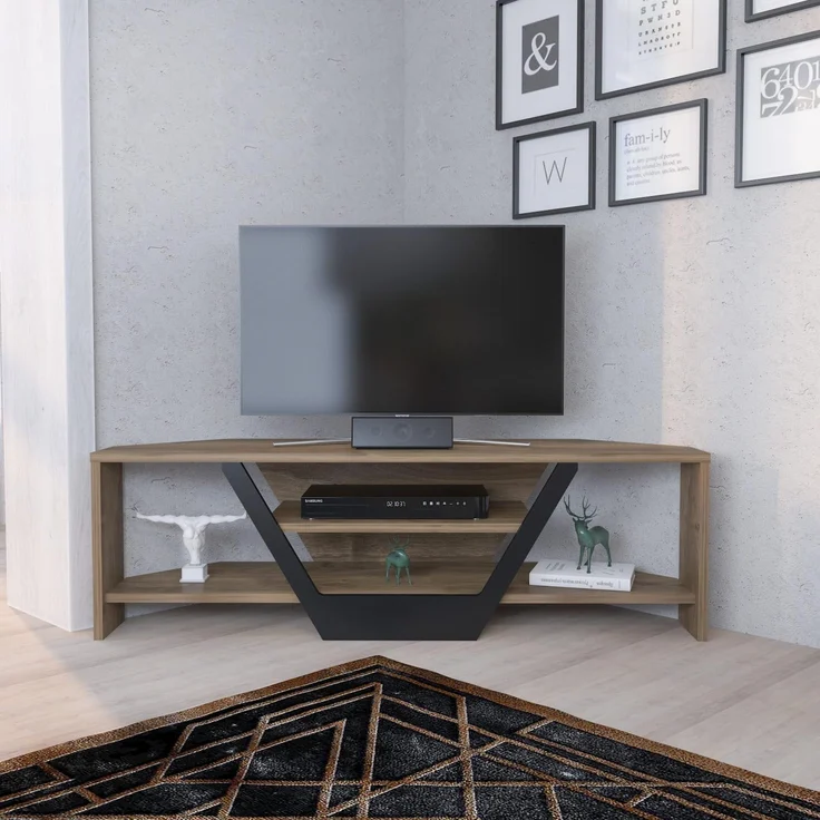 Hanah Home Stylish TV Stand, Walnut & Black, 120 x 35 x 36.8 cm | 100% Melamine Coated Particle Board, 18 mm Thick | Modern Design for Living Room & Entertainment Spaces – Bild 1