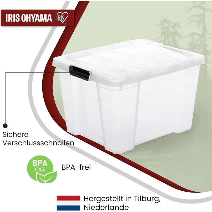 Iris Ohyama Aufbewahrungsboxen mit Deckel, 30L, 3er-Set, Transparent, Sicherer Verschluss, Stapelbar, Griffe, Schlafzimmer, Schrank, Büro, Organisation, BPA-freies Plastik, Ordnungsboxen, HB-30 – Bild 3