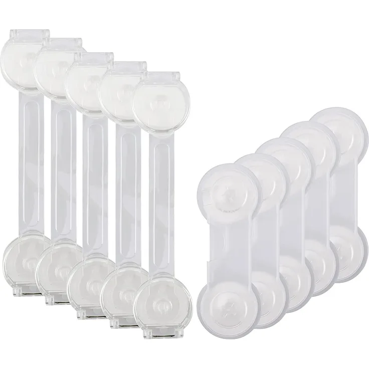 BillyBath Baby Schranksicherung Kindersicherung für Schrank, Schubladen, Kühlschrank, Toilettensitz mit Starker Kleber ohne Bohren, Zwei Formen, Transparent, 10er Pack