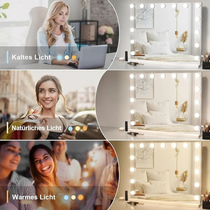 Dripex Schminkspiegel Hollywood Kosmetikspiegel mit 14/15/18LED, 3 Lichtfarben Dimmfunktion – Bild 3