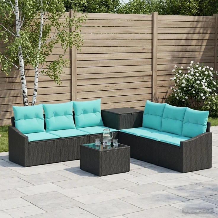 vidaXL Sofa Set 8 stk. Schwarz und Blau Polyrattan und Stahl 3448208 – Bild 1