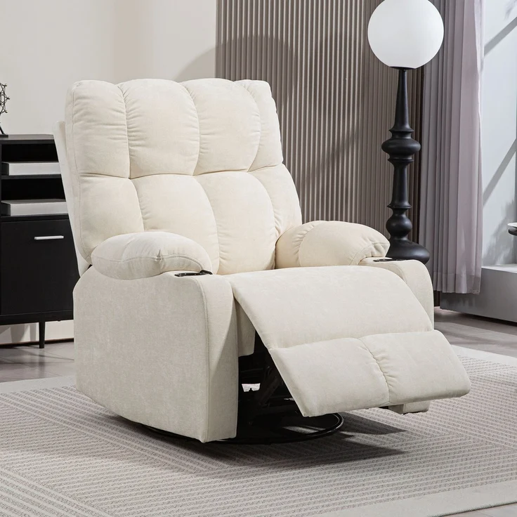 MELAYR, Relaxsessel mit Fußstütze, Liegesessel, drehbar, bis 150 kg, Stahlrahmen, 88x96x108cm, Beige – Bild 4