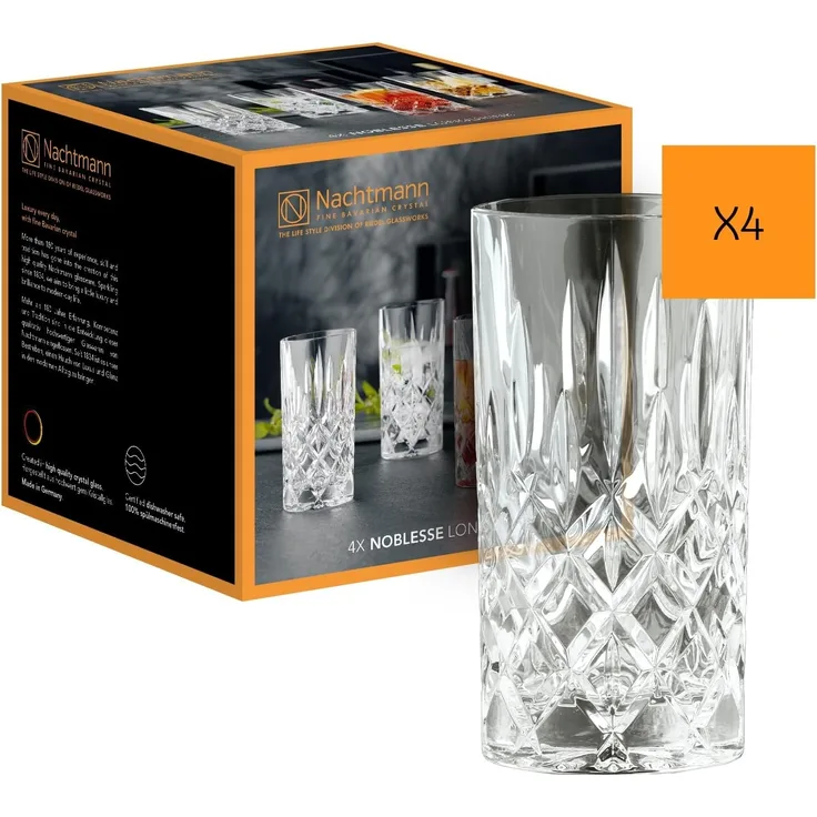 Spiegelau & Nachtmann 4-teiliges Longdrink-Set, Kristallglas, 375 ml, Noblesse, 0089208-0