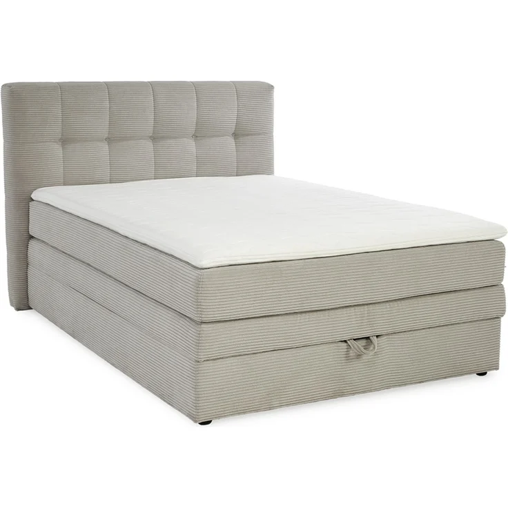 Boxspringbett 140x200 cm H3 Federkernmatratze Bonell Topper, Cord in Beige Grau – Bild 1