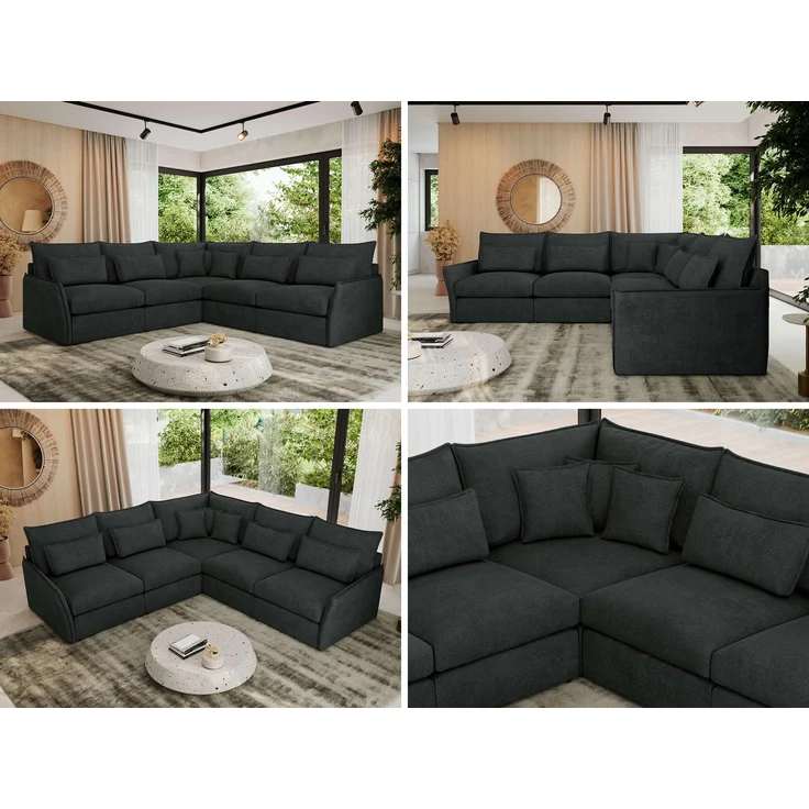 Ecksofa für Wohnzimmer, L-förmige Ecke mit losen Kissen, modular 4-Sitzer couchgarnitur - VERSO - Dunkelgrau Struktur – Bild 2