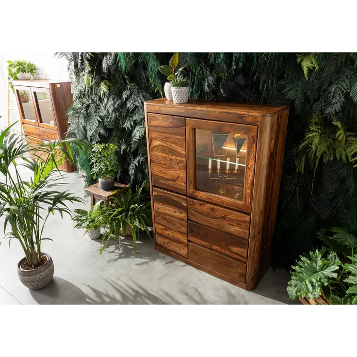 Vitrine Sheesham 109x40x145 walnuss gewachst TORONTO #209