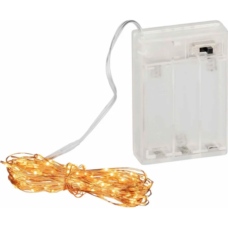 Coen Bakker Deco BV LED-Lichterkette LED Wire, Batterie Draht kupferfarben 100 LED classic warm 4,95m Timer – Bild 1