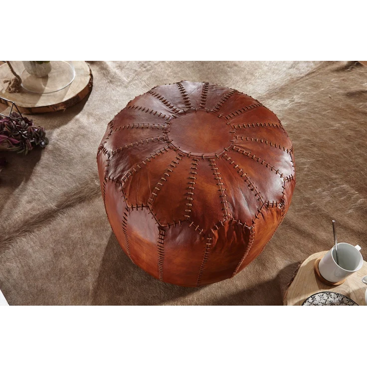 Wohnling Pouf, Ottomane, Sitzhocker, Echtleder Braun 52 x 40 x 52 cm – Bild 10