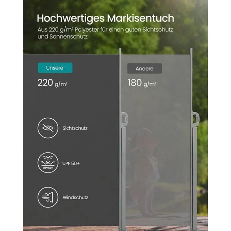 SONGMICS Seitenmarkise mit Stahl-Kasten, rostbeständig, ausziehbar, Anthrazit, 180x500 cm – Bild 3