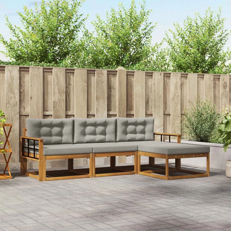 vidaXL Outdoor-Sofagarnitur 4 stk. 4-Sitzer Natur und Hellgrau 3367414 – Bild 1