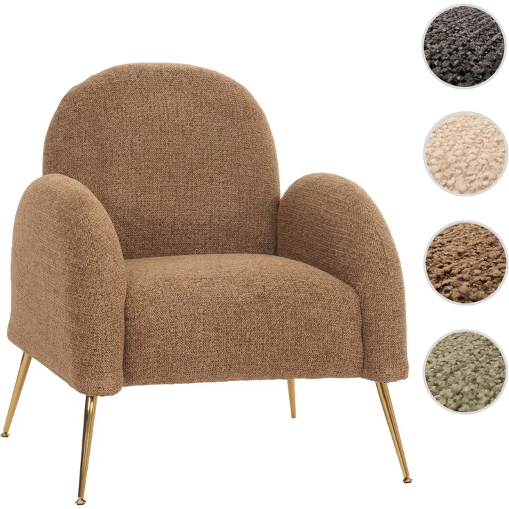 Lounge-Sessel HWC-N69, Cocktailsessel Sessel, Retro Nosagfederung Stoff/Textil Chenille ~ coffee – Bild 10