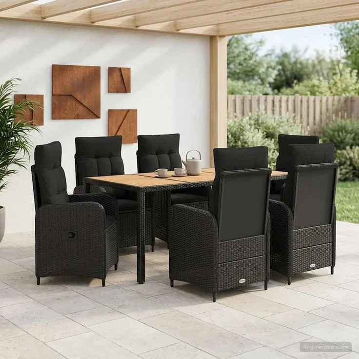 vidaXL Outdoortisch-Set 7 stk. Schwarz 190 x 90 x 75 cm 3422274 – Bild 3