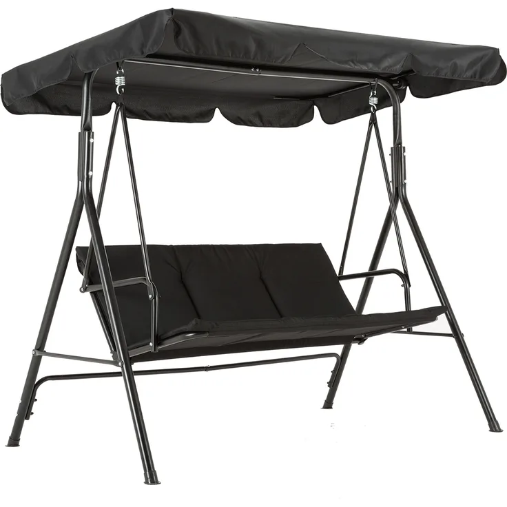 MCombo 3-Sitzer Hollywoodschaukel 8003, Polyestergewebe und Stahl, Schwarz 170 x 114 x 155 cm
