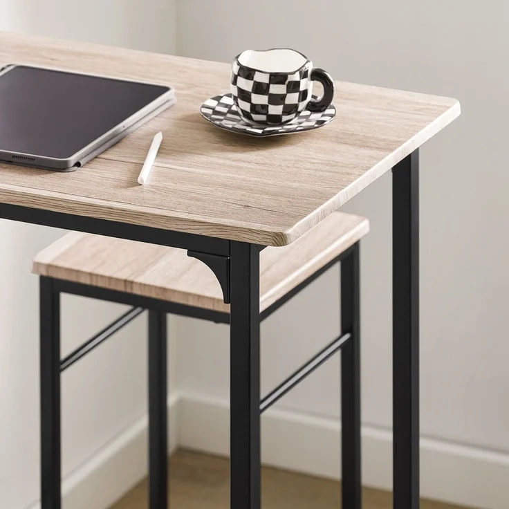 SoBuy OGT10-N Bartisch-Set mit 2 Hockern, MDF, PVC-Beschichtung, Helle Eiche, 80 x 87 x 50 cm – Bild 4