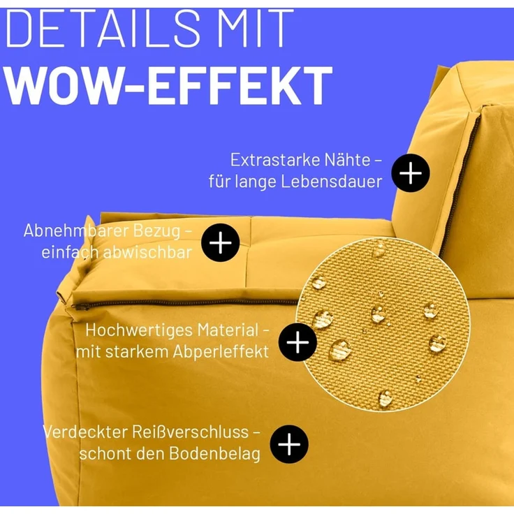 Lumaland Sitzsack In- & outdoor Sofa individuell kombinierbar mit dem Modularen System, Sessel wasserfest abnehmbarer Bezug erweiterbar waschbar – Bild 5