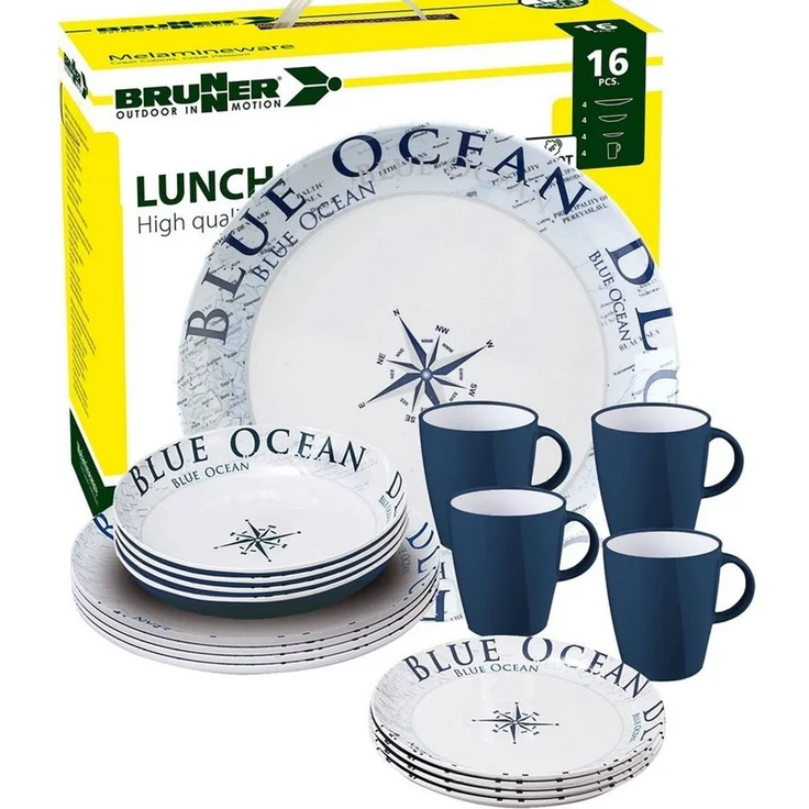 BRUNNER Geschirr-Set BRUNNER Melamin Campinggeschirr Set BLUE OCEAN (8, 12, 16, 36-Teile) (16-tlg) – Bild 1