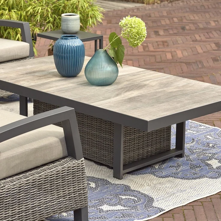 Corido Lifttisch 130cm x 75cm x 47/71cm Gestell Aluminium matt-anthrazit, Fläche Gardino®-Geflecht charcoal grey, Tischplatte Keramik grey – Bild 7