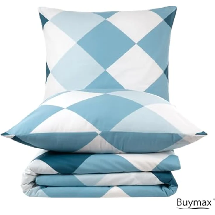 Buymax Bettwäsche Anaga, Bettgarnitur, Bettbezug Set, Renforce: 100% Baumwolle, 2 teilig, mit Reißverschluss, modern gemustert, Karo, Blau, Petrol, 135x200 cm – Bild 6