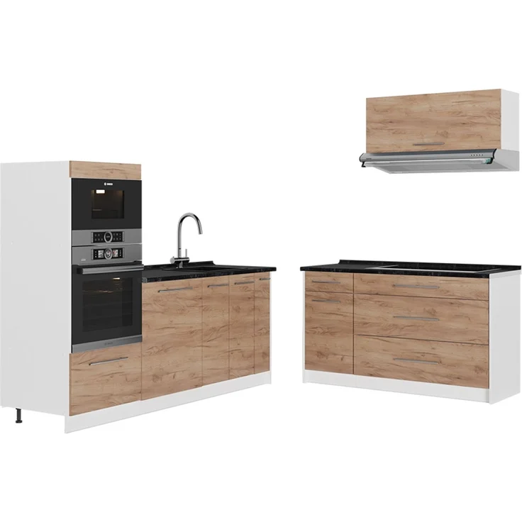 Küchenzeile Fame-Line Goldkraft Eiche/Weiß 340 cm, AP Anthrazit Vicco – Bild 1